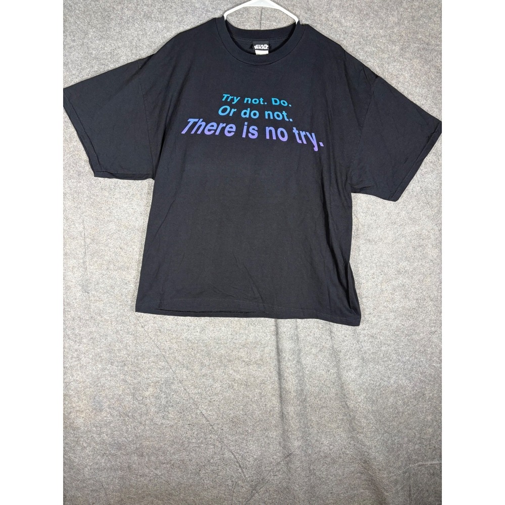 VTG Star Wars Yoda Graphic Mens 2XL Black There Is No Try Quote Short Sleeve
